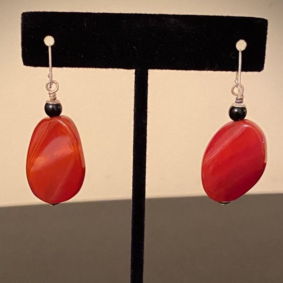 Beautiful Carnelian Dangle Earrings with Silver Posts, 1" - Picture 1 of 6